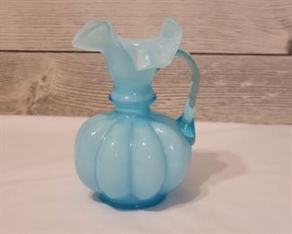 Vintage Fenton Lily Blue Ruffled Rim Pitcher