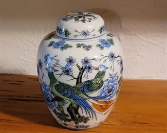 Blue & White Ginger Jar with Bird & Flower Motif