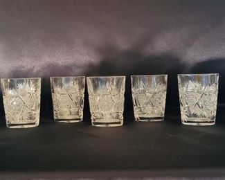 (5) Cut Crystal Rocks Glasses