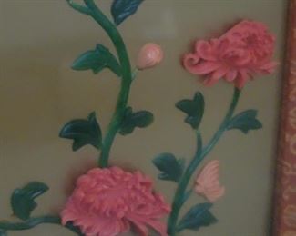 Vintage Asian 3D Imitation Jade Flower Shadow Box