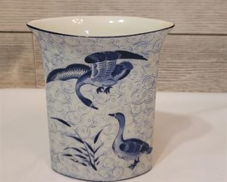 Vintage Blue & White Vase/Utensil Holder by Yamaji