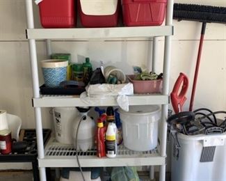 Plastic Shelving Unit with 3 Coolers and More