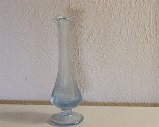 Vintage Fenton Light Blue Footed Bud Vase, marked