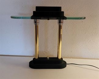 Vintage Brass & Glass Halogen Desk Lamp