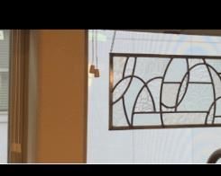 20.5"x10.5" leaded glass panels with chains for hanging