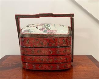 Chinese Wedding Basket with Porcelain Top