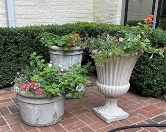 2 Planters on left are SOLD.  Concrete Urn on right is AVAILABLE.