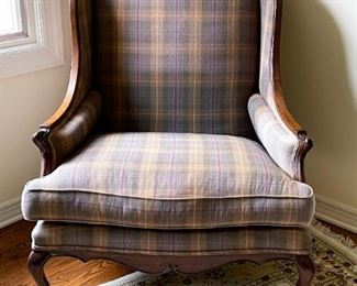 Over-sized Wingback Chair with Plaid Upjholstery