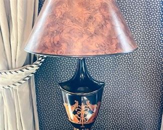 Black Tole Table Lamp with Winged Beasts
