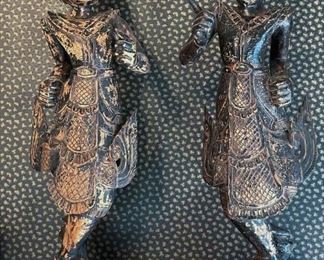 Pair of Wooden Asian Statues / Sculptures / Wood Carvings