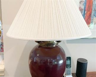 Pottery Table Lamp with Brass Accents