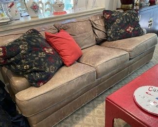 3-Seat Leather Sofa, Throw Pillows