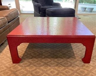 Asian Style Cocktail / Coffee Table with Red Crackle Finish 