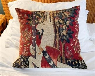 Needlepoint Throw Pillow with Unicorn