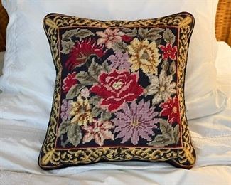 Needlepoint Throw Pillow with Flowers