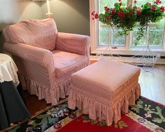 Red Striped Skirted Armchair & Ottoman