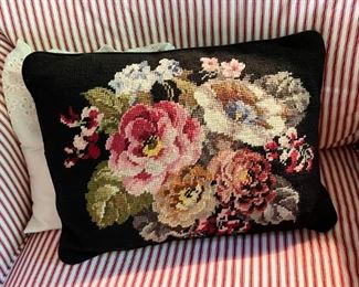 Needlepoint Throw Pillow with Flowers