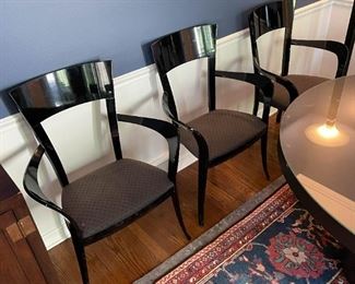 Black Lacquer Dining Chairs with Upholstered Seats (there are 12 of these available)