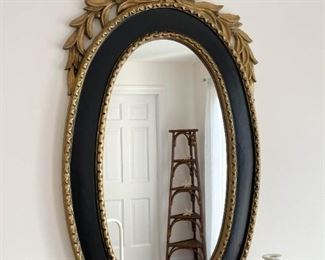 Oval Black & Gilt Framed Wall Mirror