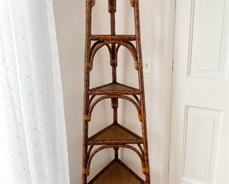 Bamboo & Rattan Corner Display Shelf / Etegere