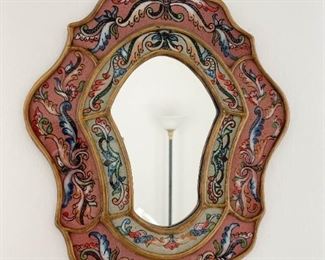 Small Reverse Painted Glass Wall Mirror