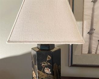 Asian Style Black Lacquer Table Lamp