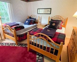 Pair of Pine Twin Beds, Ralph Lauren Bed Linens