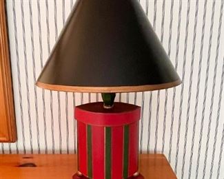 Painted Wood Table Lamp with Black Shade