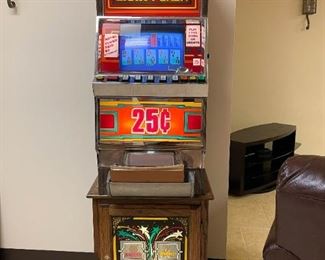 Vintage Bally Draw Poker Slot Machine with Casino Cabinet / Stand