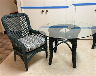 Green Wicker Chair, Green Wicker Dining Table with Glass Top