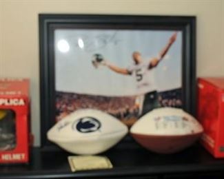 AUTOGRAPHS; PICTURE MSU QB DREW STANTON AUTOGRAPHED FOOTBALLS BY JOE POTERNO PENN STATE & URBAN MEYER FLORIDA NATIONAL CHAMPS