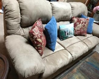 Double recliner Ultrasuede sofa.