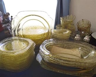 50 pc set of Madrid Amber Depression Glass.