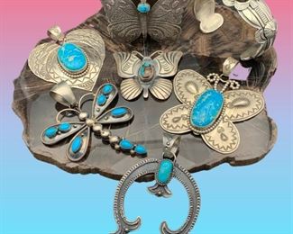 New Native American sterling silver and brilliant blue turquoise jewelry, all 50% off