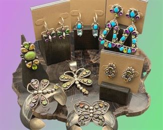 New Native American sterling silver and semi-precious stone jewelry by Leo Feeney and others, all 50% off