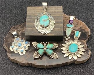 New Native American sterling silver and high-grade turquoise including Golden Hills and Campitos by some of the finest Navajo artists in New Mexico, all 50% off