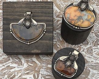 New sterling silver pendants made by fine artists in Mexico for Elysium Inc with a bee theme, all 50% off