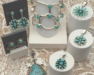 New sterling silver and turquoise pendants made by fine artists in Mexico for Elysium Inc, all 50% off