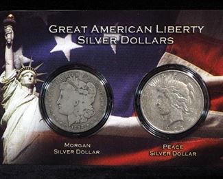1892 S Morgan Silver Dollar And 1922 D Peace Dollar
