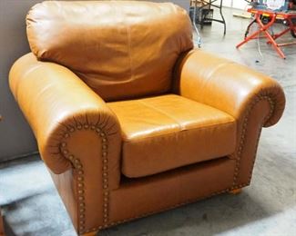 Horizons By Palliser Leather Chair With Removable Seat Cushion And Brass Buttons , 36" High x Approx 48" Wide x 37" Deep, Matches Lot 55

