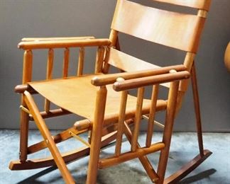 Rocking Chair With Leather Strip Back And Seat, 38" High
