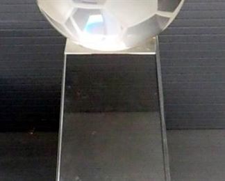Clear And Frosted Glass Soccer Ball On Clear Prism Like Stand, Approx 8" High
