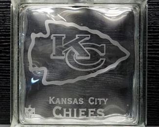 Kansas City Chiefs Glass Block Bank And Glass Block With Image Of Football
