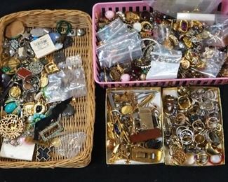 Costume Jewelry Collection, Includes Rings, Earrings, And Tie Clips, Various Colors And Styles, Uncounted
