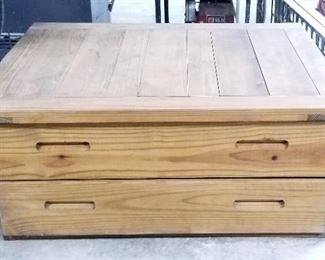 Solid Wood 2 Drawer Coffee Table, 18" H X 41.5" W X 32.25" D, Matches Lot 520
