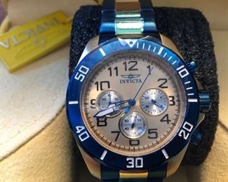 INVICTA Mens Gold and Blue Pro Diver Watch