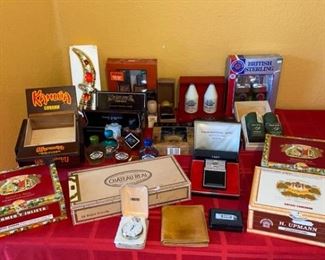 Vintage Mens CologneAftershave, Cigar Boxes, Remington Elec Shaver, Stopwatch