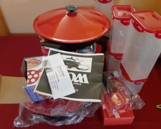 Red Kitchen Pans, Containers Spatulas