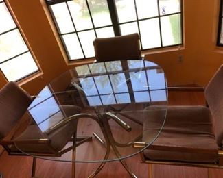 Glass Brass Table  Chairs
