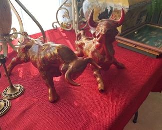 Vintage Pair of Porcelain Bulls 